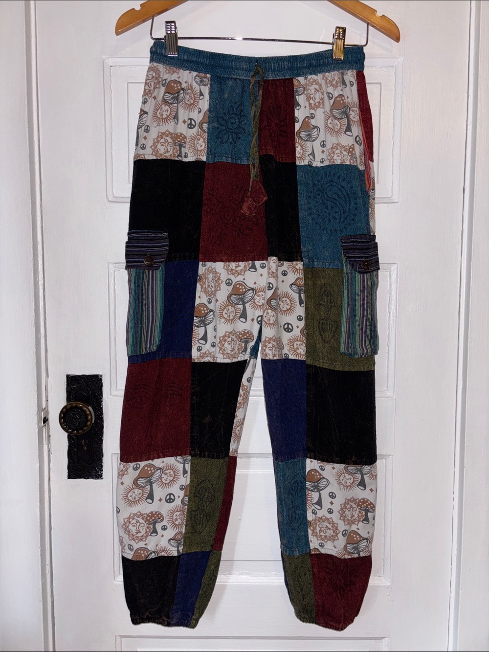RISING INTERNATIONAL PATCHWORK MUSHROOM JOGGER PANTS
